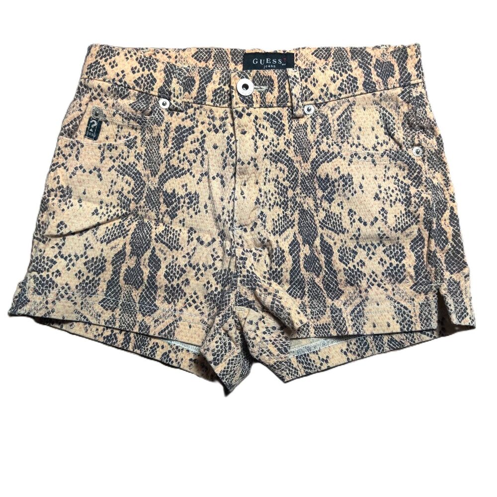 Vintage Guess Jeans USA Snake Print Denim Shorts Women's Size 28 Y2K Stretch